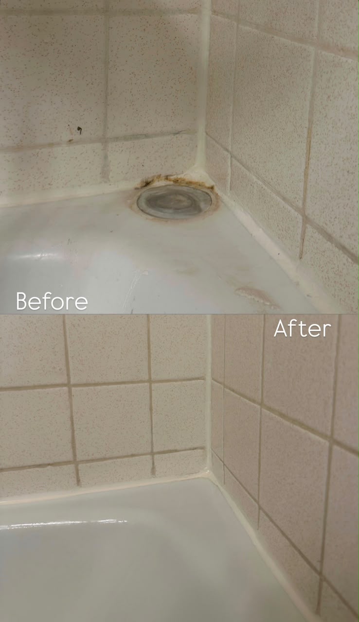 Before and after shower corner cleaning
